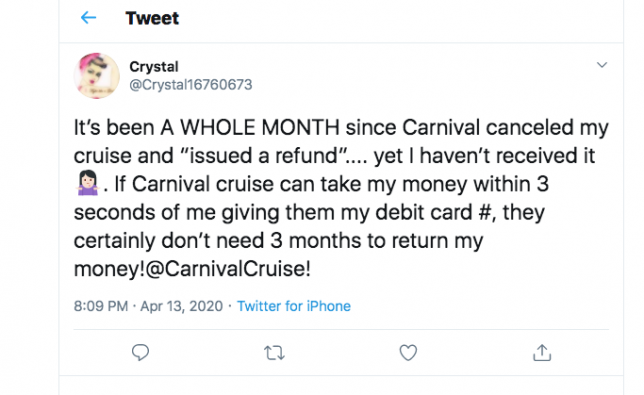 carnival cruise refund status